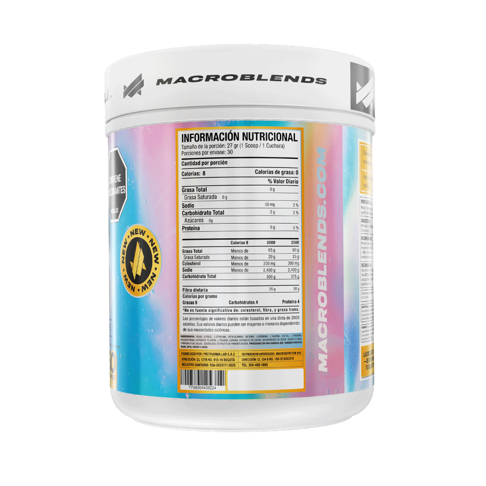 Información nutricional Pre Entreno RM Macroblends