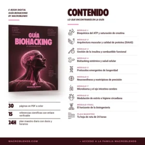 Contenido de la Guía Biohacking: 8 módulos, módulo final y plan maestro de 24 horas